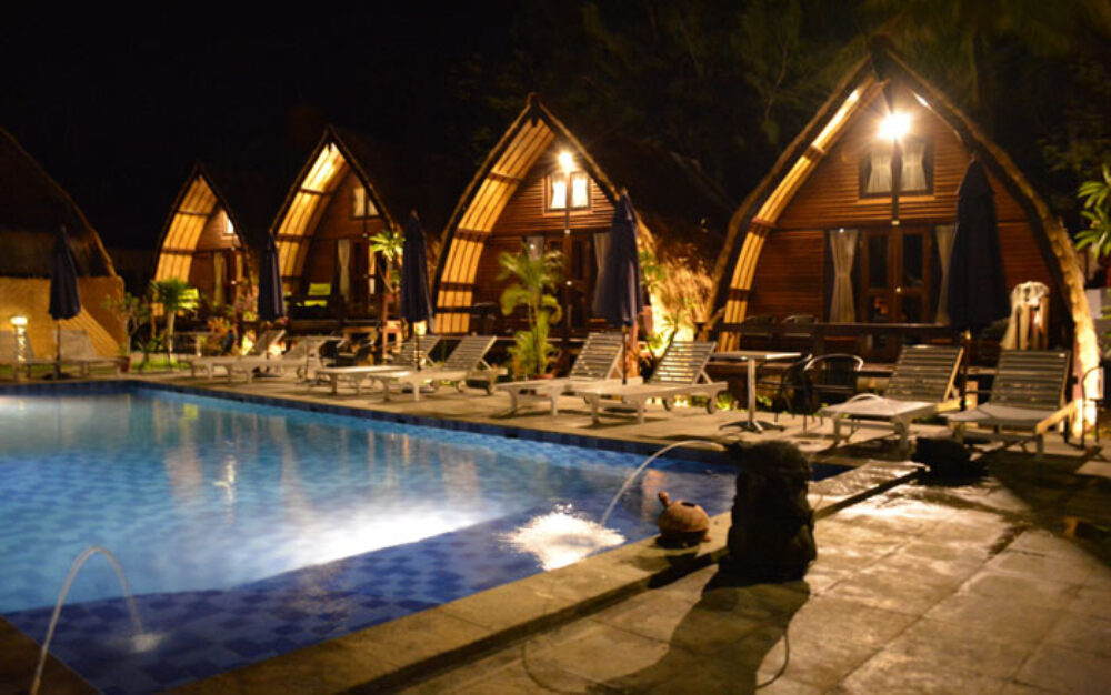 Hotel Indonesie Lombok Gili Air Turtle Beach Resort avond